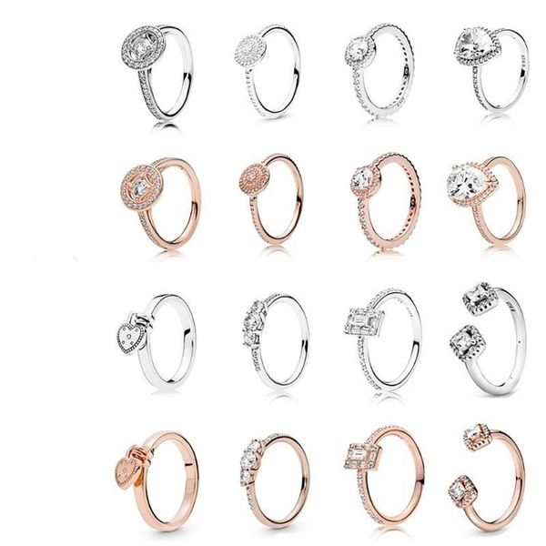 Bagues de cluster de haute qualité 925 argent rose or noeud d'amour charme conte de fées lumière en forme de coeur anneau de cadenas bijoux originaux pour2517