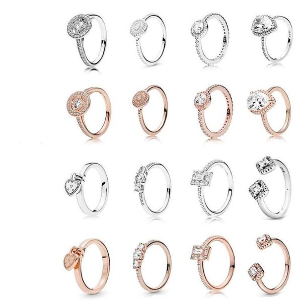 Anillos de racimo de alta calidad 925 plata oro rosa amor nudo encanto cuento de hadas luz en forma de corazón anillo de candado joyería original para207m