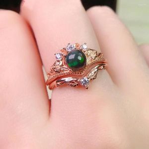 Cluster Ringen Hoge Kwaliteit 925 Sterling Zilveren Ring Set Natuurlijke Zwarte Opaal Verloving Bruiloft Voor Vrouwen Gift