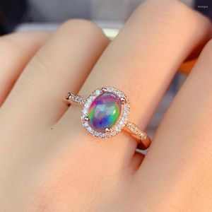 Cluster ringen van hoge kwaliteit prachtige oktober geboortestone Natural Black Fire Opal verlovingsring 925 Sterling Silver Jewelry for Women Cadeau