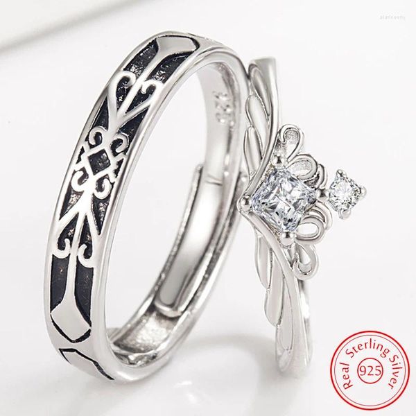 Anillos de racimo de alta calidad pareja joyería regalo hombres 925 plata esterlina cristal circón corona anillo de moda para las mujeres XY0332