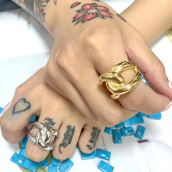 Anillos de racimo de alta calidad exagerado nudo grueso anillo infinito para las mujeres joyería de acero inoxidable dedo femenino regalo de fiesta Anillos