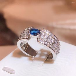 Cluster Ringen Hoge Kwaliteit Voor Vrouwen Met Een Ring S925 Zilver Grote Blauwe Steen Diamant Edelsteen Smaragd Toermalijn Pariba sieraden Bruiloft