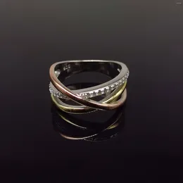 Bagues de cluster Produits de haute qualité Sterling 925 Sliver Matériel Tricolor-Cercles Filles Bague incrustée de Zircon Simple Bohême Style