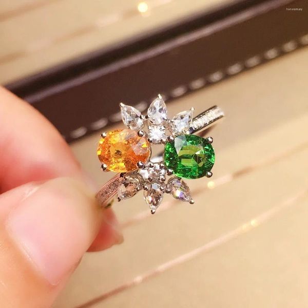 Bagues de cluster de haute qualité vert jaune zircon bague femme 925 timbre fête de luxe ne perdez pas la couleur bijoux cadeau de mariage