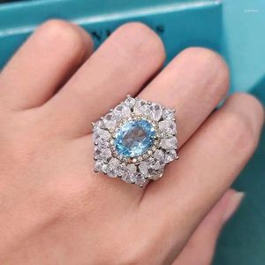 Anillos de racimo de alta calidad de lujo elegante mar azul color anillo para las mujeres vintage boda nupcial joyería de moda