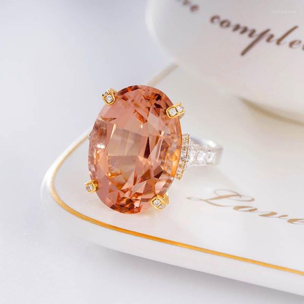 Anneaux de cluster Bague de pierre de luxe de haute qualité pour Lady Champagne imité cristal cubique zircone fiançailles bijoux de mariage cadeau de Saint-Valentin