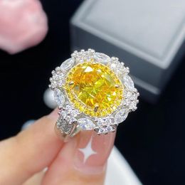 Anillos de racimo de alta calidad original anillo de damas circón brillante amarillo diamante carbono joyería de lujo fiesta de regalo de boda