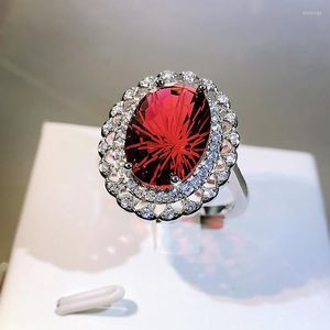 Anillos de racimo de alta calidad, sangre de paloma, topacio rojo, fuegos artificiales artesanales, anillo con incrustaciones de plata 925, regalo de cumpleaños para fiesta