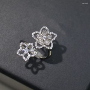 Anillos de racimo de alta calidad, marca de plata de ley 925 pura, joyería de lujo para mujer, anillo de flor de cerezo, regalo de cumpleaños exquisito