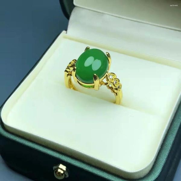 Anillos de racimo de alta calidad real verde natural ágata 925 plata esterlina pareja mujeres joyería suerte piedra dedo jade anillo accesorios finos