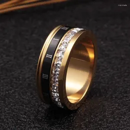 Cluster anneaux de haute qualité en acier inoxydable numéros romains design hommes femmes charme marque la fête de mariage cristal cristal anillo