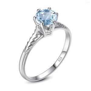 Cluster ringen hoogwaardige sterling zilver 925 ring voor vrouw aquamarine ronde feest geschenk vrouwelijk handgemaakte vintage elegante boete