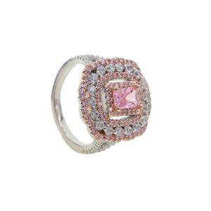 Cluster ringen hoogwaardige tweekleurige kleur wit roze big baguette cz eeuwigheid bandvinger voor vrouwen romantische bloem bruiloft sieraden cadeau