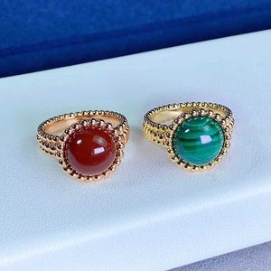 Cluster ringen High Quty Gold Agate Confectionery Beaded Ring For Women Fashion Simple Ethos Luxury Brand Jewelry Party Gift T240524
