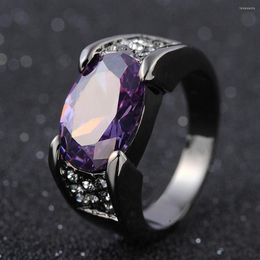 Cluster ringen hiphop 14k zwart goud natuurlijke amethyse sieraden ring anillos de obsidian bruiloft saffier bizuderia vrouwen mannen doos