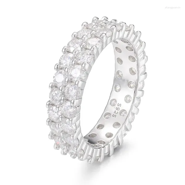 Bagues de cluster Hip Hop 2 rangées Moissanite Bague ronde pour femmes hommes unisexe S925 argent sterling Bling glacé rappeur bijoux