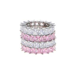 Cluster ringen hiphop bling wit roze stokbrood cz eeuwigheid band sieraden voor vrouwen volledige kubieke zirkonia verharde stapel vingerringencluster