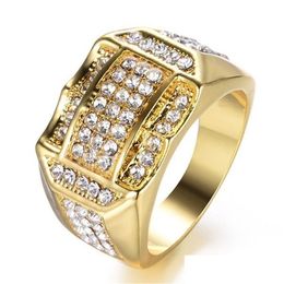 Cluster Ringe Hip Hop Diamant FL Kristall Gold Iced Out Band Ring für Frauen Männer Motorrad Stil Modeschmuck Will und Sandy Drop D Dhmsv