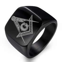 Cluster Rings Hip Hop Masonic Titanium Ring Mannen Freemason Square Flat Alliance Anniversary Wedding Band voor mannelijke zwarte gouden kleuren