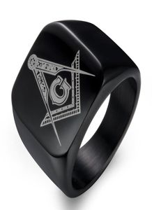 Clusterringen Hip Hop Masonic Titanium Ring Men Mason Square Flat Alliance Anniversary trouwring voor mannelijk Black Gold Colour4279709