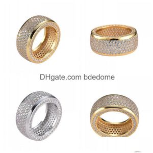 Bagues de cluster Hip Hop en acier inoxydable cubique zircone anneaux glacés de haute qualité Micro Pave diamant femmes hommes bague bling bijou Dhzeg