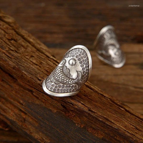 Anillos de racimo Estilo Hip Hop Retro Hecho Viejo Anillo Koi Hecho a mano Hombres y mujeres Excedente anual Índice Dedo Medio Cubierta Tatuaje Quién