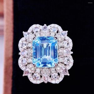 Cluster ringen hjy aquamarine ring fijne sieraden puur 18k goud natuurlijk 3.26ct blauwe edelstenen voor vrouwen verjaardagscadeautjes
