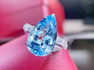 Clusterringen hjy aquamarine ring fijne sieraden puur 18k goud natuurlijk 5.52ct blauwe edelstenen voor vrouwen verjaardagscadeautjes