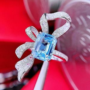 Clusterringen hjy aquamarine ring fijne sieraden puur 18k goud natuurlijk 3.45ct blauwe edelstenen voor vrouwen verjaardagscadeautjes