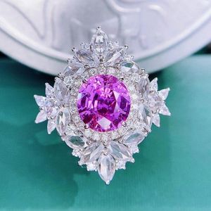 Cluster ringen hjy egl paarse saffierring 3.22ct real 18k gouden natuurlijke niet -ontheemde edelsteen diamanten steen vrouw