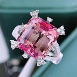 Cluster ringen hjy fijne sieraden echt 18k wit goud au750 natuurlijke roze toermaline edelsteen 8.15ct vrouw voor vrouwen ring