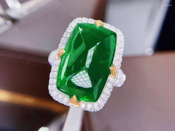 Bagues de cluster HJY Guild Emerald Ring Pure 18K Gold Bijoux Nature Vert 12.78ct Pierres précieuses Diamants Femme pour femmes Fine