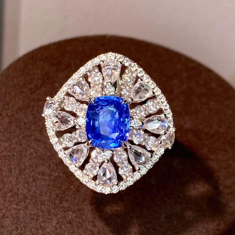 Cluster Rings HJY2023 Blue Sapphire Ring 3ct Real 18K Gold Natural Unheat Cornflower Gemstone Diamonds Stone Female