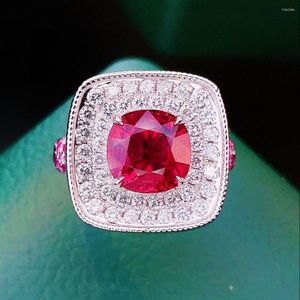 Clusterringen HJY2023 Solid 18K Gold Jewel Natural Red Tourmaline Gemstones 3.78ct Diamonds Female For Women Fine Ring