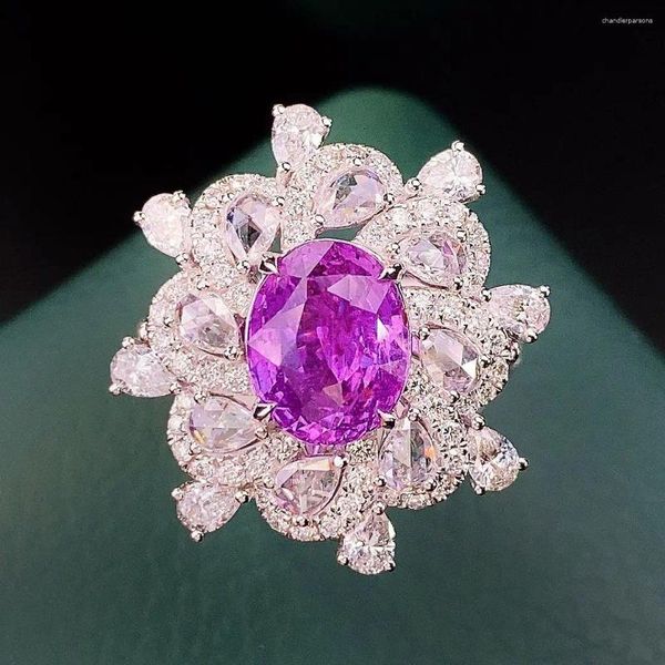 Bagues de cluster HJY2023 Bague de saphir violet véritable pure 18K pierres précieuses naturelles 3.51ct diamants pierres femelle