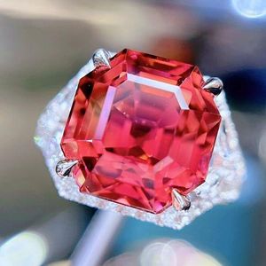 Clusterringen HN Fijne sieraden Pure 18K Goud Natural Red Tourmaline 9.85ct Gemstones Diamanten Gift Vrouw voor vrouwen Ring