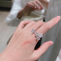 Cluster Ringen Vakantie Merk Zoete Luxe Sieraden Dames Mini Kersenbloesem Bloemen Mooie Glanzende Ring Feest Meisje Verjaardagscadeau