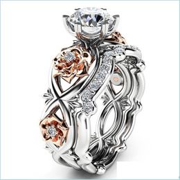 Clusterringen Hollow Cubic Zironia Diamantring Cluster Contrast Kleur Goud Bloemringen vrouwen bruiloft verloving mode sieraden dr Dh1ki