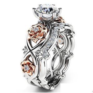 Cluster Ringen Holle Zironia Diamanten Ring Contrast Kleur Goud Bloem Vrouwen Engagement Mode-sieraden Will En Sandy D Dhxpl