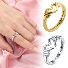 Cluster anneaux creux coeur romantique amour double couche ouverte pour les femmes adolescentes fiche à doigt