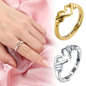 Anneaux de cluster Creux Romantique Coeur Amour Double Couche Ouverte Pour Femmes Teen Fille Réglable Doigt Joint Bague Petite Amie