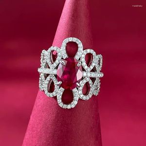 Cluster Ringen Holle Ruby Diamond Voor Vrouwen Mannen Real 925 Sterling Zilver Engagement Wedding Band Ring Belofte Sieraden Gift