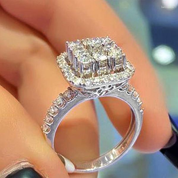 Bagues de cluster Creux Zircon Bague Or Blanc Rempli Engagement Bande De Mariage Pour Femmes Hommes Promesse Doigt Bijoux Cadeau