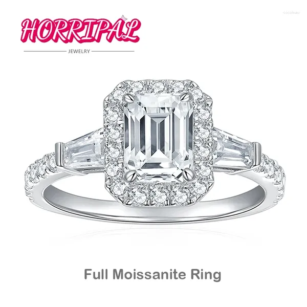 Cluster anneaux horripaux Emerald Cut D Color Moisanite Ring S925 Silver 18K Gold plaqué étincelant éternel promesse engagement de mariage gra