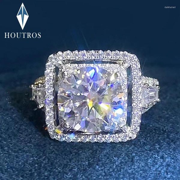 Bagues de cluster Houtros 2 / 3CT Moissanite Engagement pour femmes 925 Sterling Silver Square Big Diamond Wedding Band Fine Bijoux Test réussi