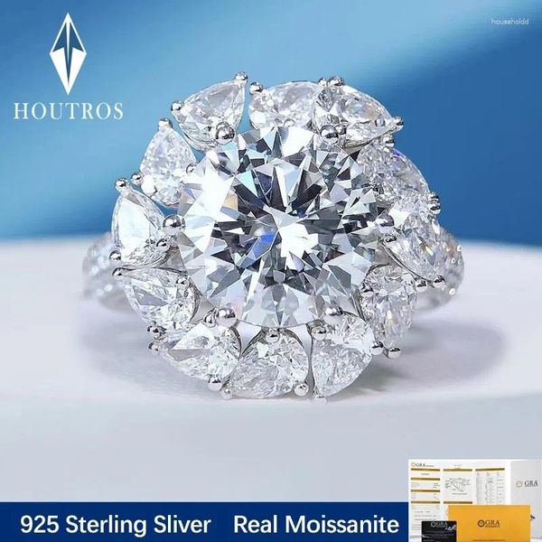 Bagues de cluster Houtros 3 Big Moissanite Diamond Ring 925 Sterling Silver Sparking Flower Engagement Bijoux de luxe GRA