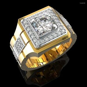 Anillos de racimo HOYON 14K Color dorado Lujo Anillo de diamante para hombre Bijoux Joyería para mujer Gema Bague Homme 2 Caja de regalo