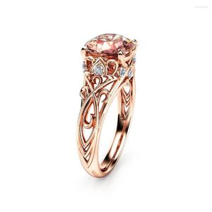 Bagues De Grappe HOYON 14k Or Rose Couleur Fleur Diamant Style Bague Gemme Topaze Bizuteria Anillos De Mariage Femmes Grenat Péridot Pierres Précieuses