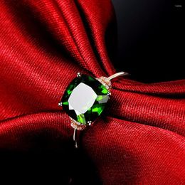 Cluster Rings Hoyon 14K Rose Gold Color Green Ring For Women Anillos Natural Emerald Gemstone Topaz Bizuteria sieraden met doos